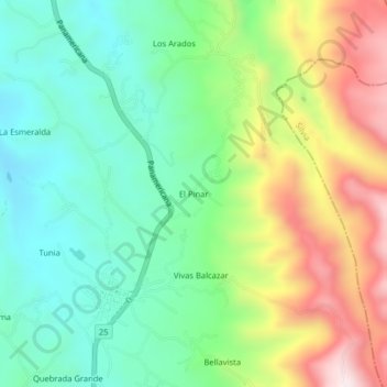 Mapa topográfico El Pinar, altitud, relieve