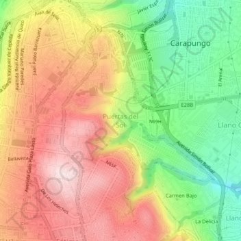 Mapa topográfico Puertas del Sol, altitud, relieve