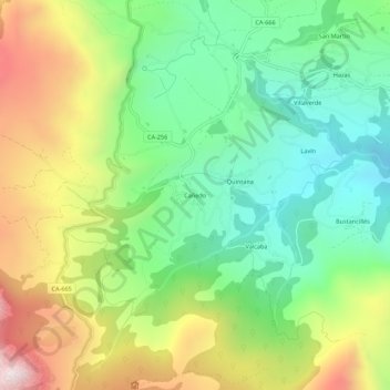 Mapa topográfico Cañedo, altitud, relieve