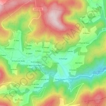 Mapa topográfico Foxos, altitud, relieve