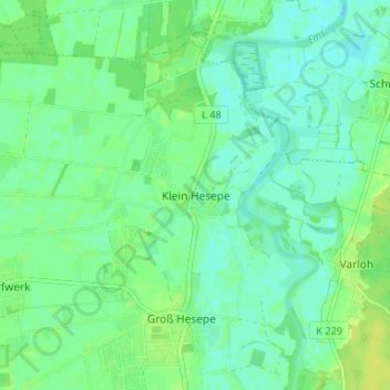 Mapa topográfico Klein Hesepe, altitud, relieve