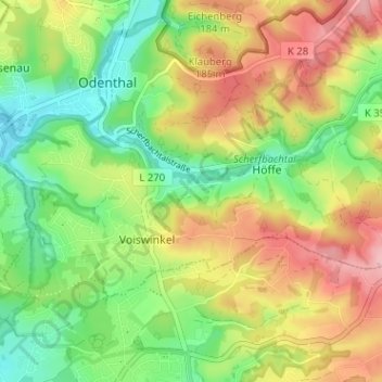 Mapa topográfico Wiebershausen, altitud, relieve