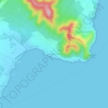 Mapa topográfico Costa dels Pins, altitud, relieve