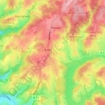 Mapa topográfico Heinhausen, altitud, relieve