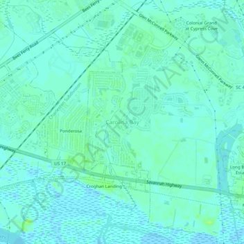 Mapa topográfico Carolina Bay, altitud, relieve