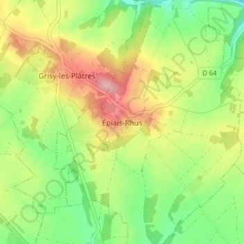 Mapa topográfico Épiais-Rhus, altitud, relieve