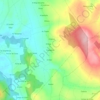 Mapa topográfico Pousadela, altitud, relieve