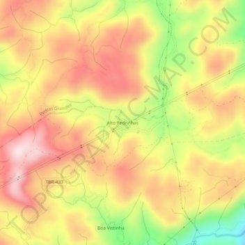 Mapa topográfico Alto Pedrinhas, altitud, relieve