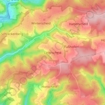 Mapa topográfico Litterscheid, altitud, relieve
