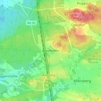 Mapa topográfico Altenfelden, altitud, relieve