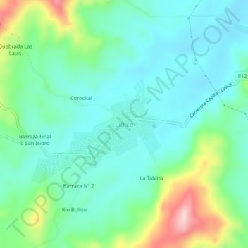 Mapa topográfico Lídice, altitud, relieve