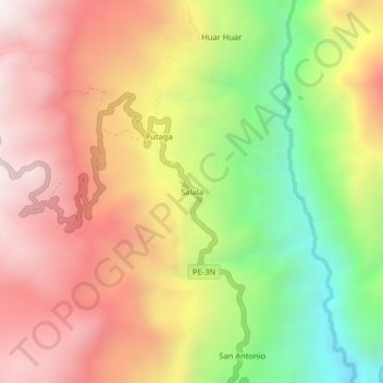 Mapa topográfico Salala, altitud, relieve
