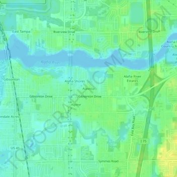 Mapa topográfico Alavista, altitud, relieve