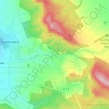 Mapa topográfico Voremberg, altitud, relieve