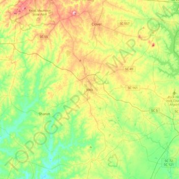 Mapa topográfico York, altitud, relieve