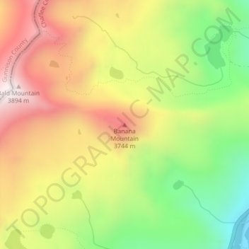 Mapa topográfico Banana Mountain, altitud, relieve