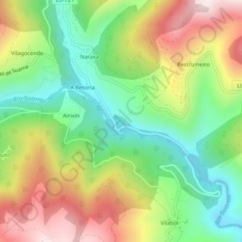 Mapa topográfico Suarna, altitud, relieve
