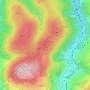 Mapa topográfico Wolkenberg, altitud, relieve