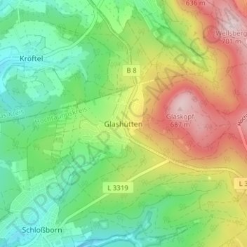 Mapa topográfico Glashütten, altitud, relieve
