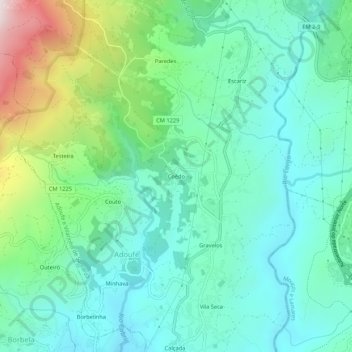 Mapa topográfico Coêdo, altitud, relieve