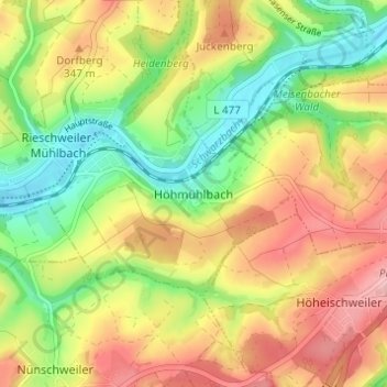 Mapa topográfico Höhmühlbach, altitud, relieve