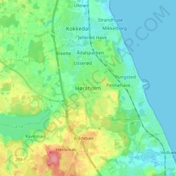 Mapa topográfico Hørsholm, altitud, relieve
