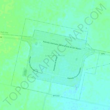Mapa topográfico Justiniano Posse, altitud, relieve