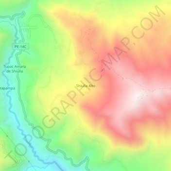 Mapa topográfico Shiulla Alto, altitud, relieve