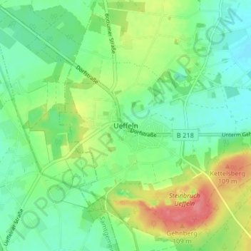 Mapa topográfico Ueffeln, altitud, relieve
