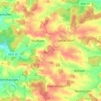 Mapa topográfico Herrenau, altitud, relieve