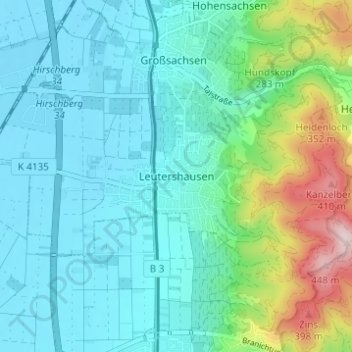 Mapa topográfico Leutershausen, altitud, relieve