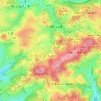 Mapa topográfico Roppersthal, altitud, relieve