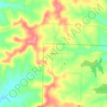 Mapa topográfico Vanzant, altitud, relieve