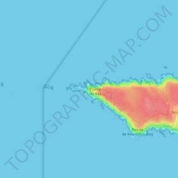 Mapa topográfico Pointe du Raz, altitud, relieve