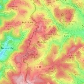 Mapa topográfico Benolpe, altitud, relieve