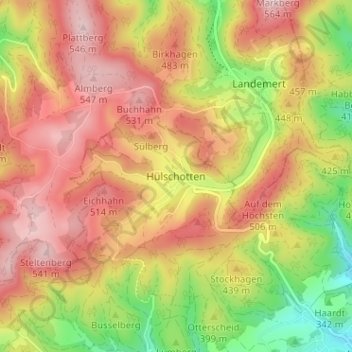 Mapa topográfico Hülschotten, altitud, relieve