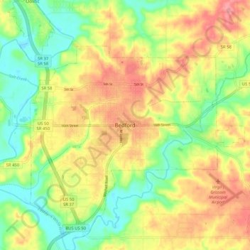 Mapa topográfico Bedford, altitud, relieve