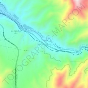 Mapa topográfico Las Vizcachas, altitud, relieve