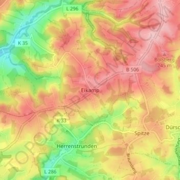 Mapa topográfico Eikamp, altitud, relieve