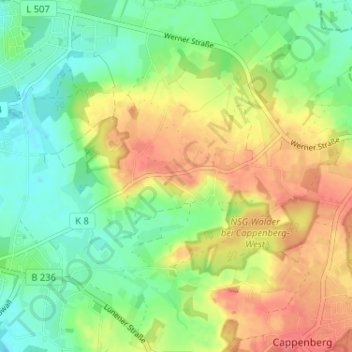 Mapa topográfico Netteberge, altitud, relieve