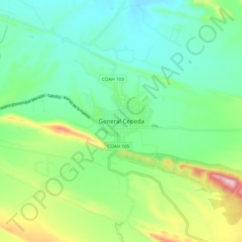 Mapa topográfico General Cepeda, altitud, relieve