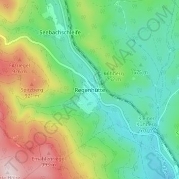 Mapa topográfico Regenhütte, altitud, relieve