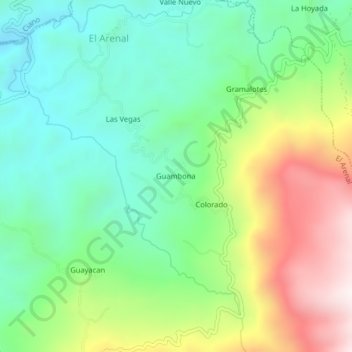 Mapa topográfico Guambona, altitud, relieve