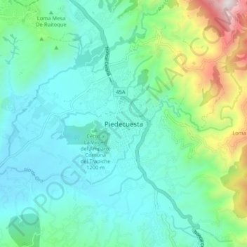 Mapa topográfico Piedecuesta, altitud, relieve