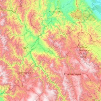 Mapa topográfico Provincia de Utcubamba, altitud, relieve