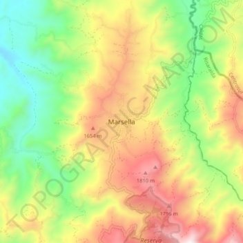 Mapa topográfico Marsella, altitud, relieve