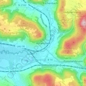 Mapa topográfico Hohenstadt, altitud, relieve