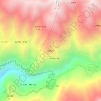 Mapa topográfico Mullaca, altitud, relieve