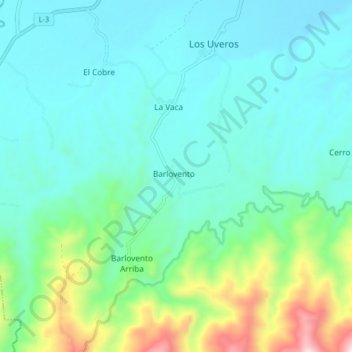 Mapa topográfico Barlovento, altitud, relieve