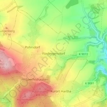 Mapa topográfico Fördergersdorf, altitud, relieve